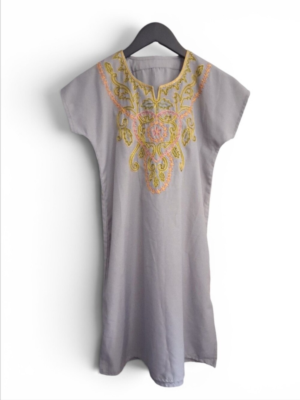 Grey Embroidered Short Sleeve Dress
